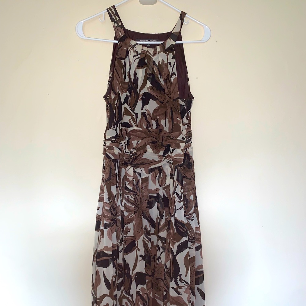 Jones Wear Dress brown & cream floral size 10